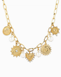 Sessori - Women's Heart Mix Coin Pearl Charm Necklace