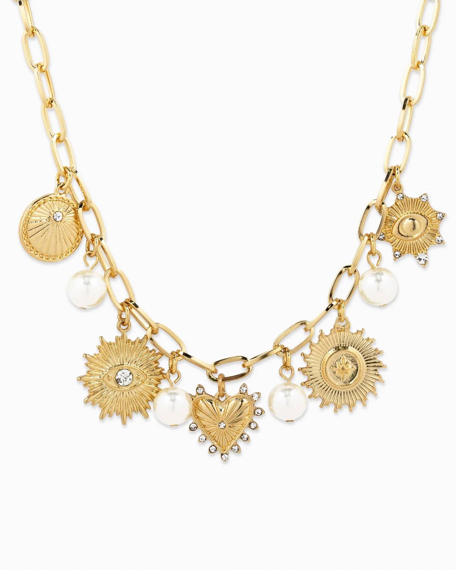 Sessori - Women's Heart Mix Coin Pearl Charm Necklace
