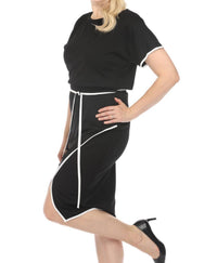 Joseph Ribkoff - Contrast Trim Waist Tie Front Slit Sheath Dress
