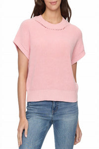 Flags & Anthem Elwood Drop Needle Stitch Crew Tee in pink - women's t-shirt - detail view