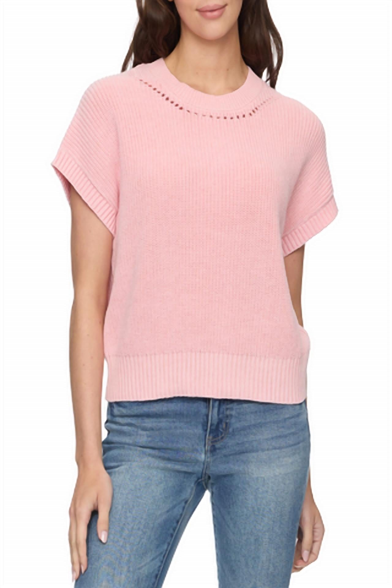 Flags & Anthem Elwood Drop Needle Stitch Crew Tee in pink - women's t-shirt - detail view