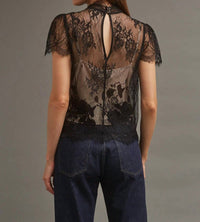 Cara Cara Pamela Lace Top in black chantilly - women's shirt - detail view
