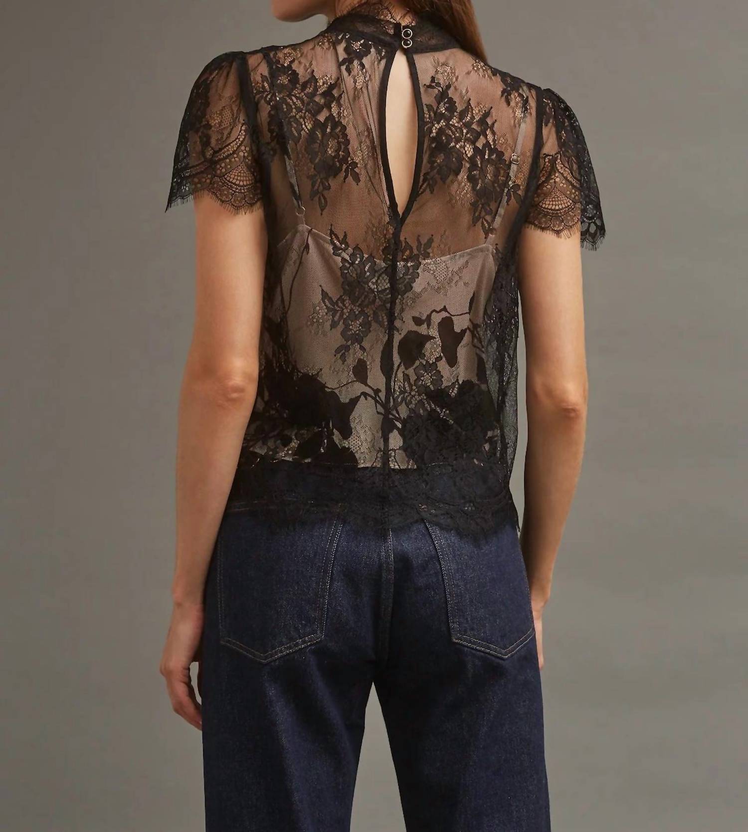 Cara Cara Pamela Lace Top in black chantilly - women's shirt - detail view