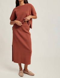 WISHLIST Ribbed Knit Sweater Top And Skirt Set in rust - women's sleepwear - view 4