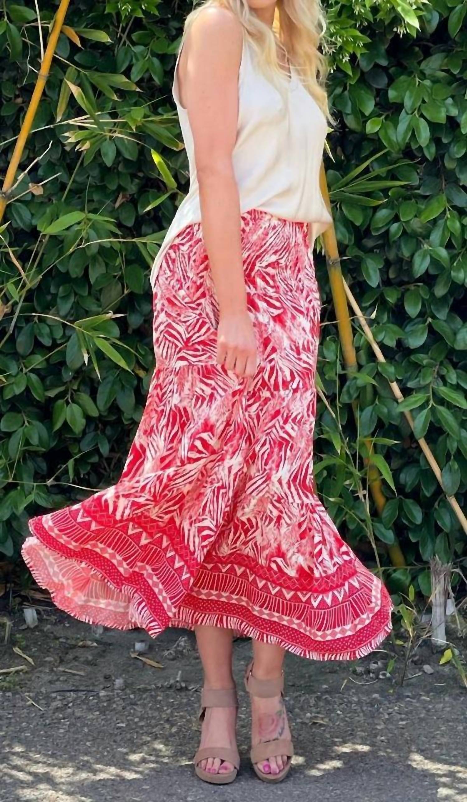 GIGI MODA Tribale Maxi Skirt in red - women's skirt - alternate view