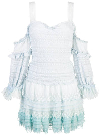 JONATHAN SIMKHAI Mixed Knit Lace Cold Shoulder Mini Dress in light blue combo - women's dress - detail view