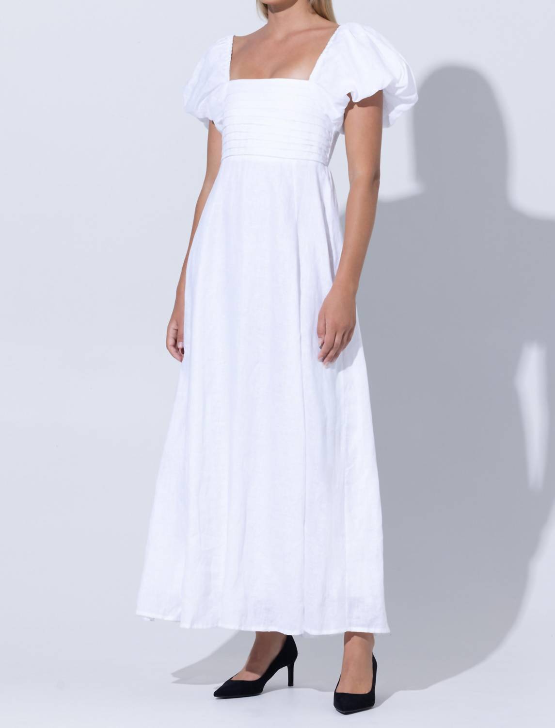 Lusana - Amy Puff Sleeve Linen Maxi Dress