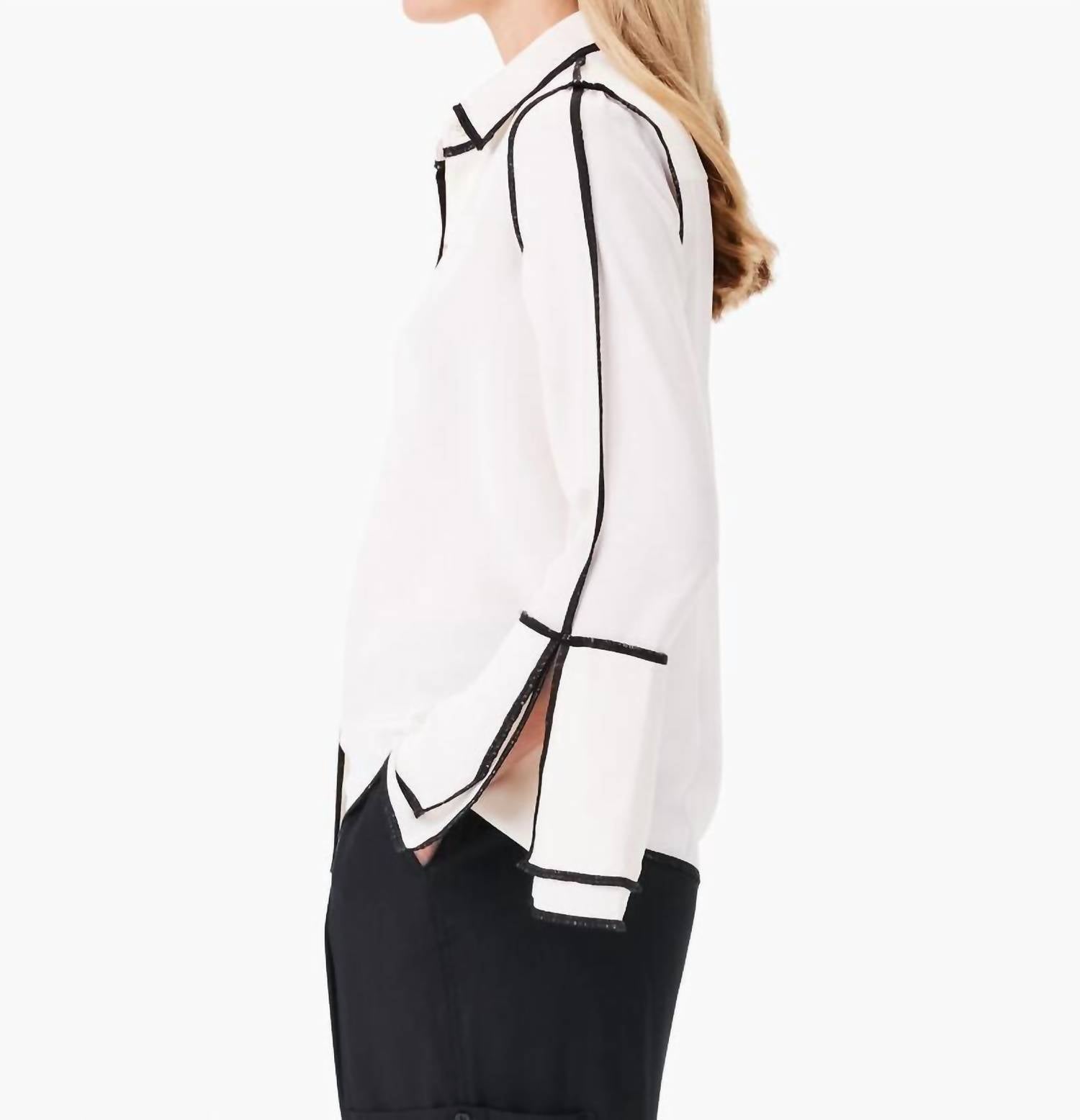 Nic + Zoe Women's Coralee Classic Touch Of Trim Shirt in cream - women's blouse - alternate view