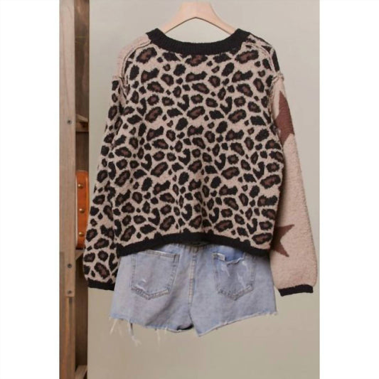 Adora - Women's Leopard And Star Patchwork Sweater