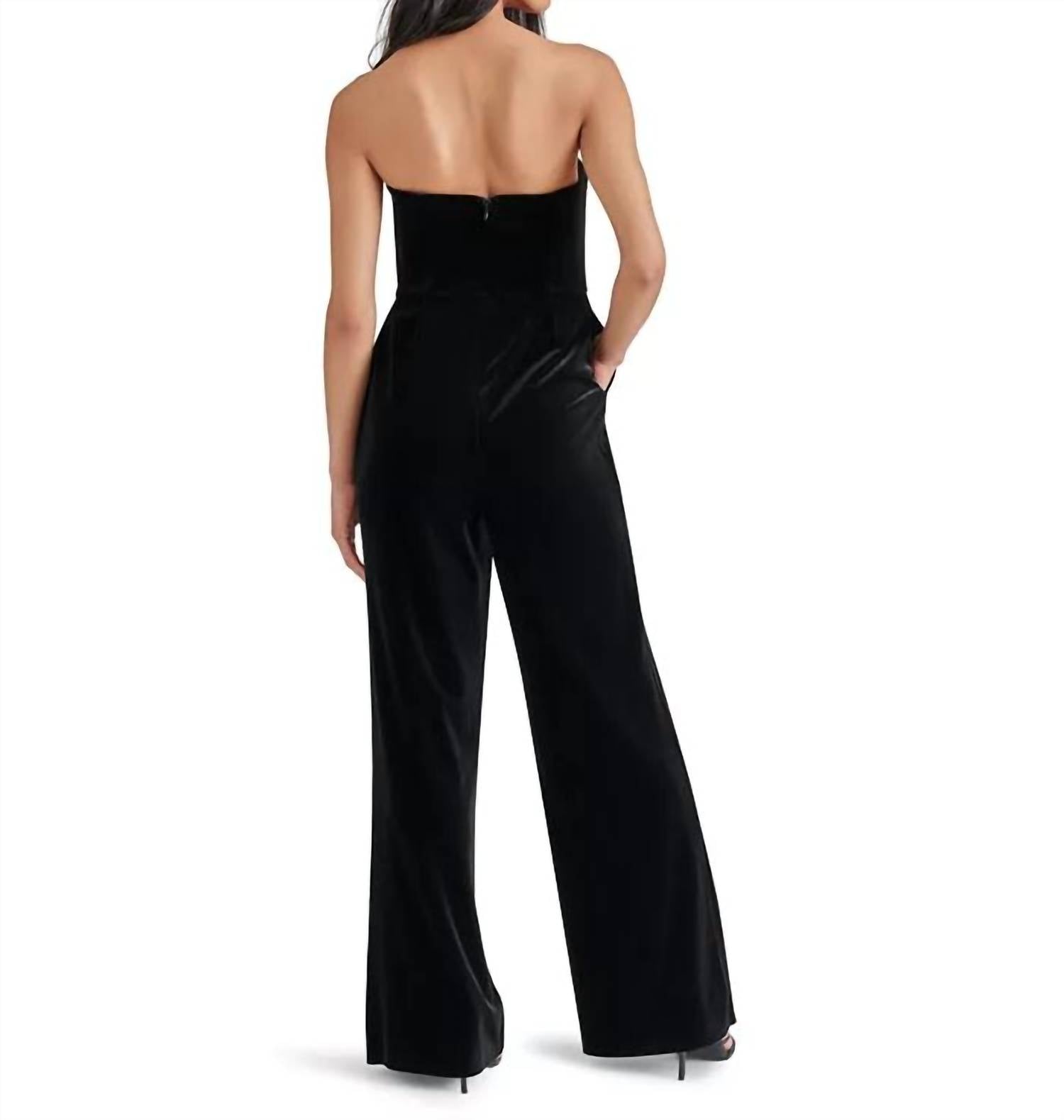 STEVE MADDEN Women's Swanilda Velvet Strapless Jumpsuit in black - women's pants - detail view