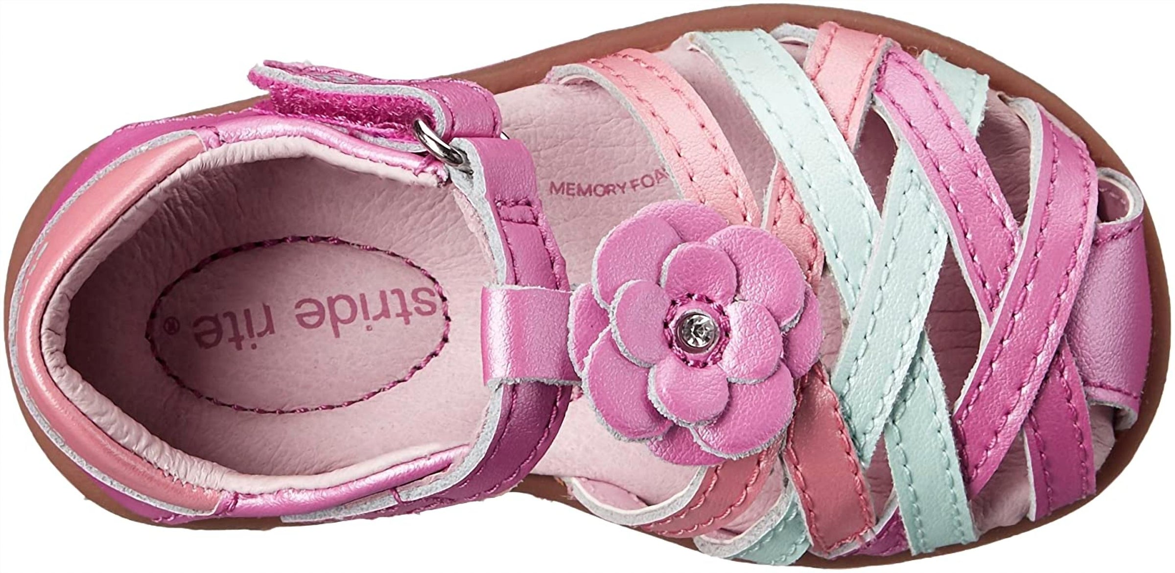 Stride Rite Little Kids' Lily Sandal in pink white - kids' sandal - detail view