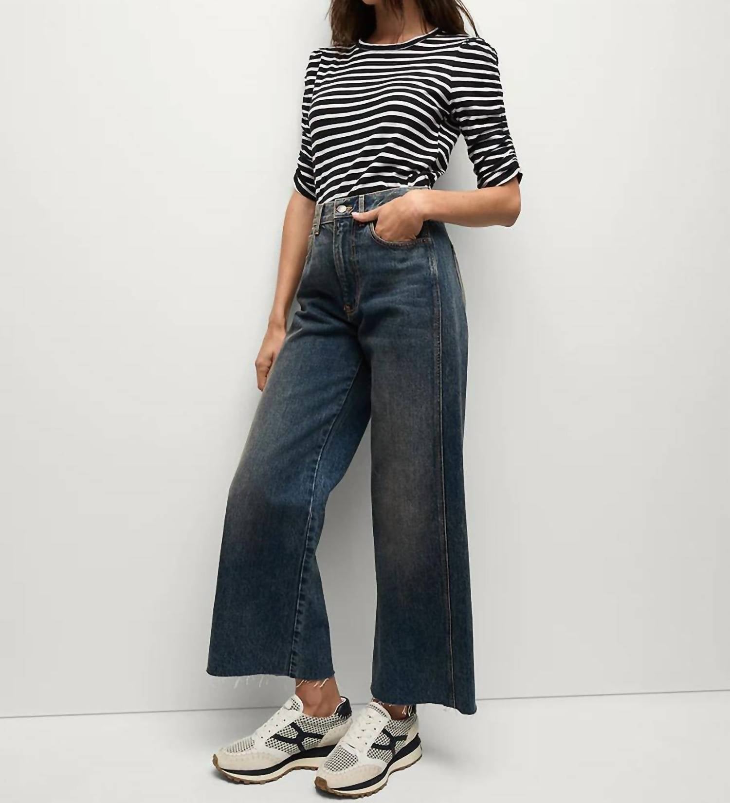 Veronica Beard Waldorf Ruched Tee in navy white - women's t-shirt - alternate view