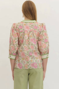 Entro - V-neck Floral Blouse