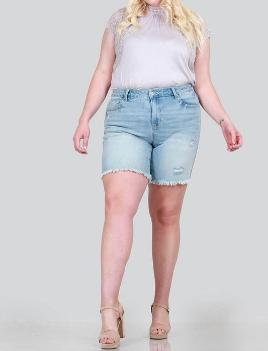 Special A - Mid-rise Distressed Bermuda Shorts - Plus Size