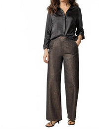 Lilla P Satin Button Down Shirt in black 1 - women's shirt - detail view