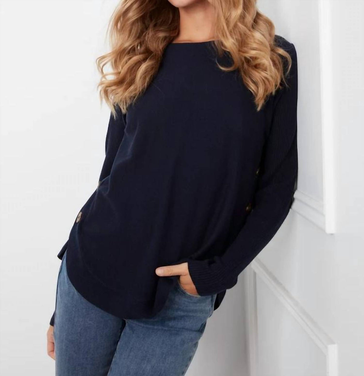 Charlie B - Boat Neck Sweater With Side Button Detail