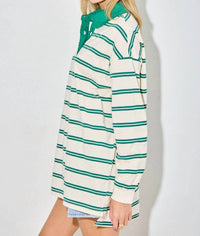Baevely By Wellmade - Striped Oversized Rugby Polo Shirt