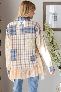 Oli & Hali - Washed Ruffle Hem Plaid Mix Top
