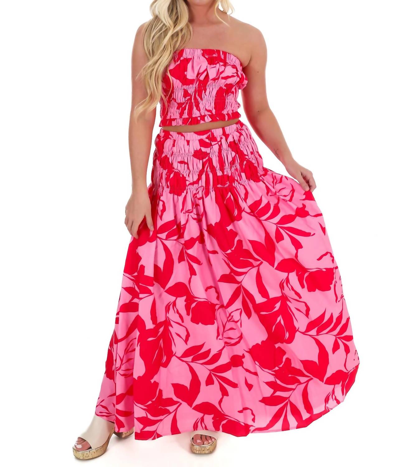 Flying Tomato - On Island Time Strapless Top And Maxi Skirt Set