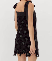 for Love & Lemons Jolene Crochet Velvet Mini Dress in black - women's dress - detail view