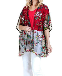 Umgee - Floral Embroidered Sheer Mesh Kimono