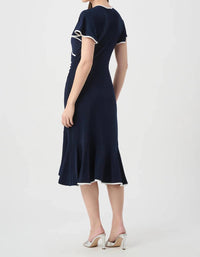 Joseph Ribkoff - Contrast Trim Faux Wrap Midi Dress