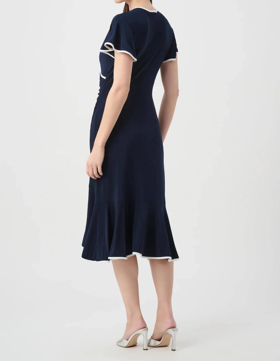 Joseph Ribkoff - Contrast Trim Faux Wrap Midi Dress
