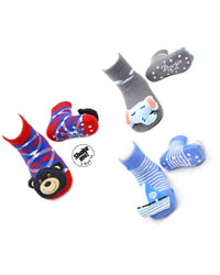 Liventi Inc. Kids Boogie Toe Rattle Socks - Set Of 3 in sleepy elephant sailboat black bear - kids' accessory - detail view