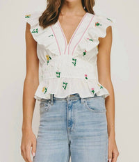 Strut & Bolt - Women's Flower Bouquet Embroidery Top