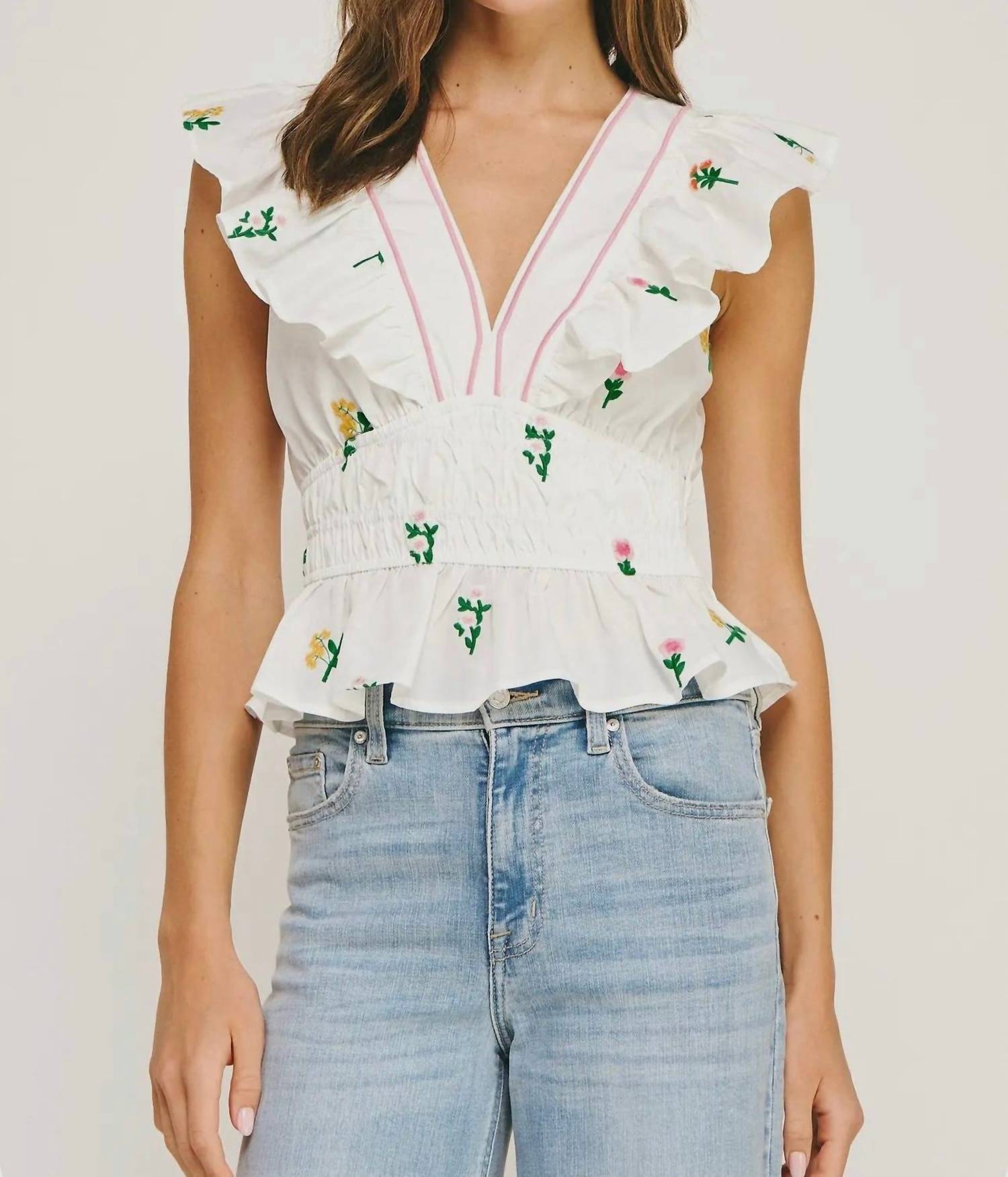 Strut & Bolt - Women's Flower Bouquet Embroidery Top