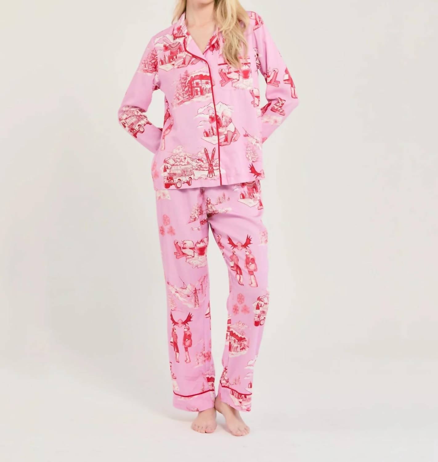 Katie Kime - Women's Apres Ski Toile Long Sleeve Pajama Pants Set