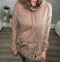 And The Why - Metallic Animal Print Accent Funnel Neck Top