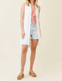 Frayed Bottom Detail Sleeveless Shirt Dress