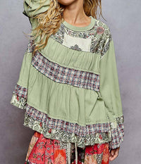 POL Relaxed Fit Print Plaid Full Sleeve Top in mint green - women's blouse - view 4