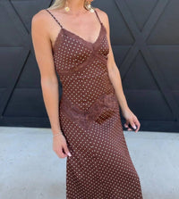 Blu Pepper - Women's Satin Cami Polka Dot Maxi Dress