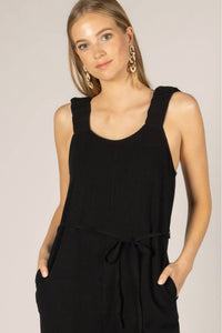 P.CILL Linen Scrunchie Strap Culotte Jumpsuit in black - women's pants - alternate view
