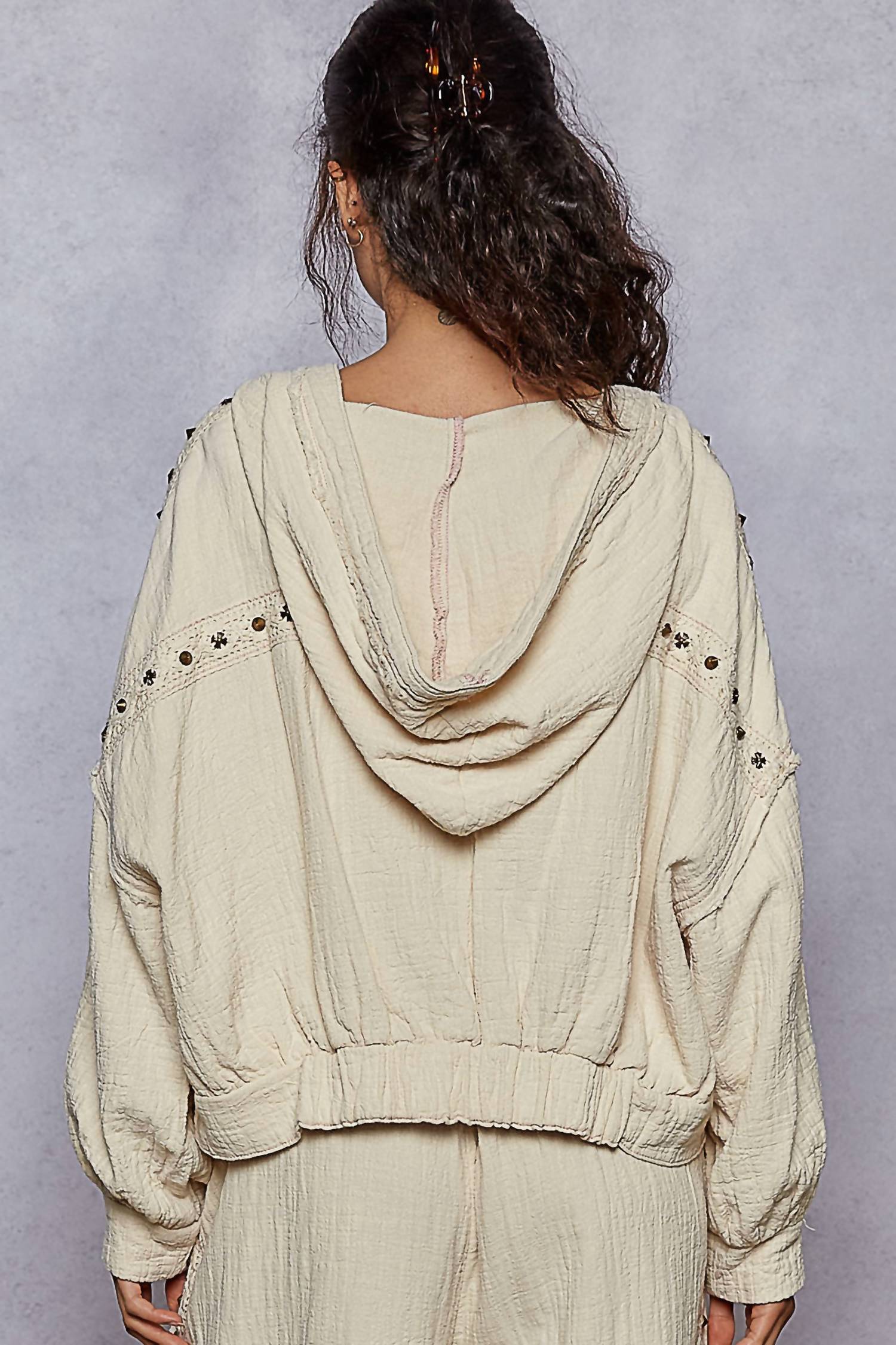 POL Stoddard Zip Up Hoodie in natural - women's top - alternate view