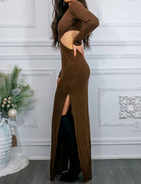 Surelymine - O Ring Cut Out Side Slits Sweater Dress