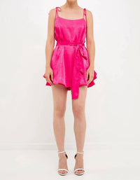 English Factory - Spaghetti Tie Belted Romper Dress