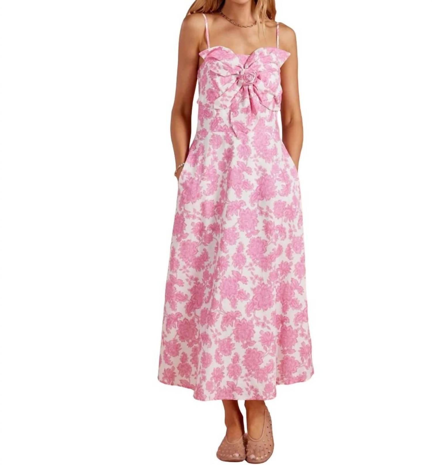 Strut & Bolt Garden Bow Flower Sleeveless Midi Dress in pink white - women's dress