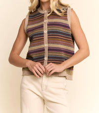 Davi & Dani - Button-down Front Stripes Ribbed Trim Vest