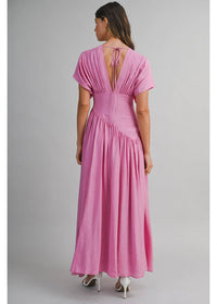 Mable - Peony Plunge Asymmetrical Puff Sleeve Maxi Dress