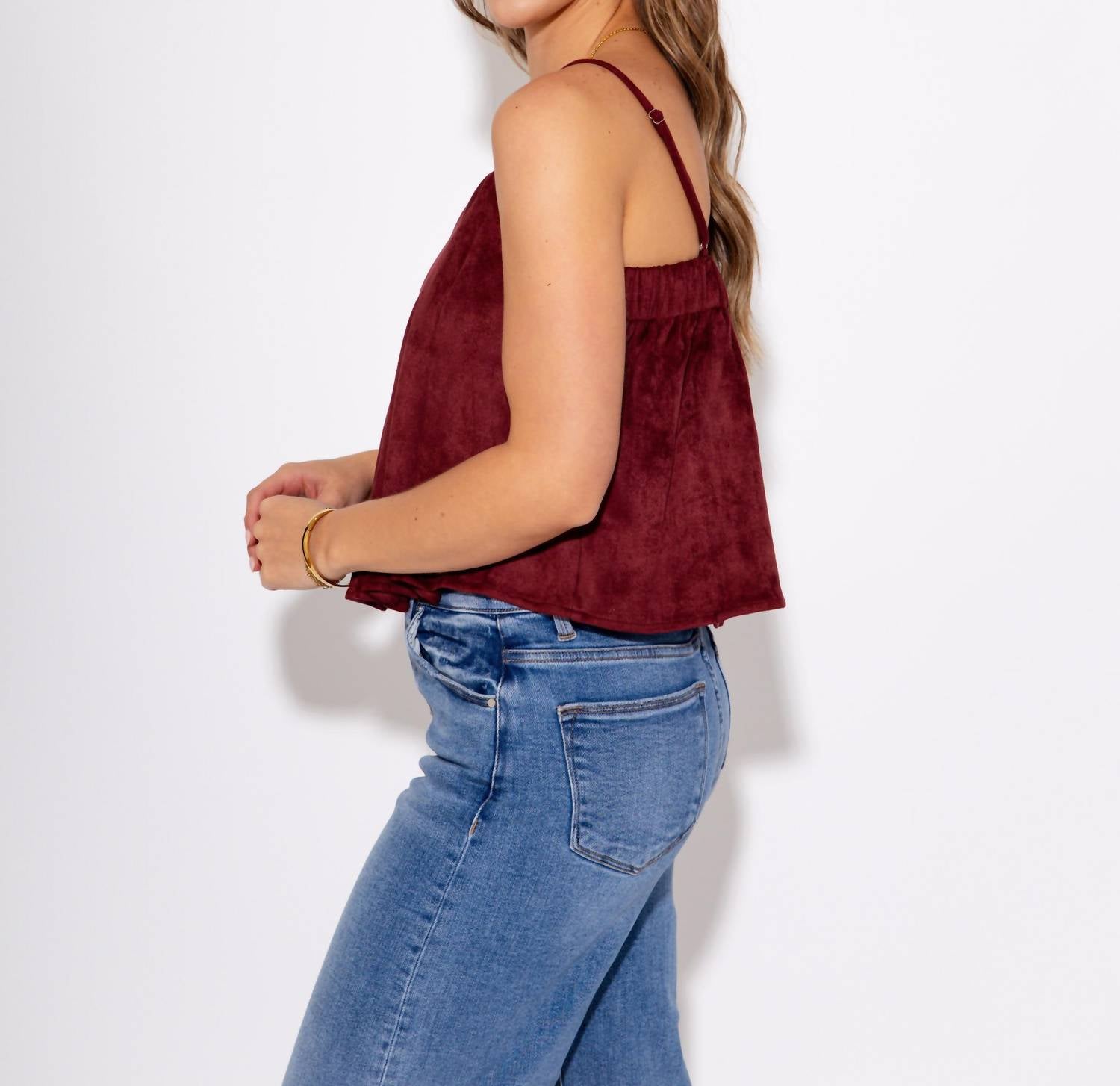THML Pleated Luxe Tank Top in wine - women's tank top - view 4