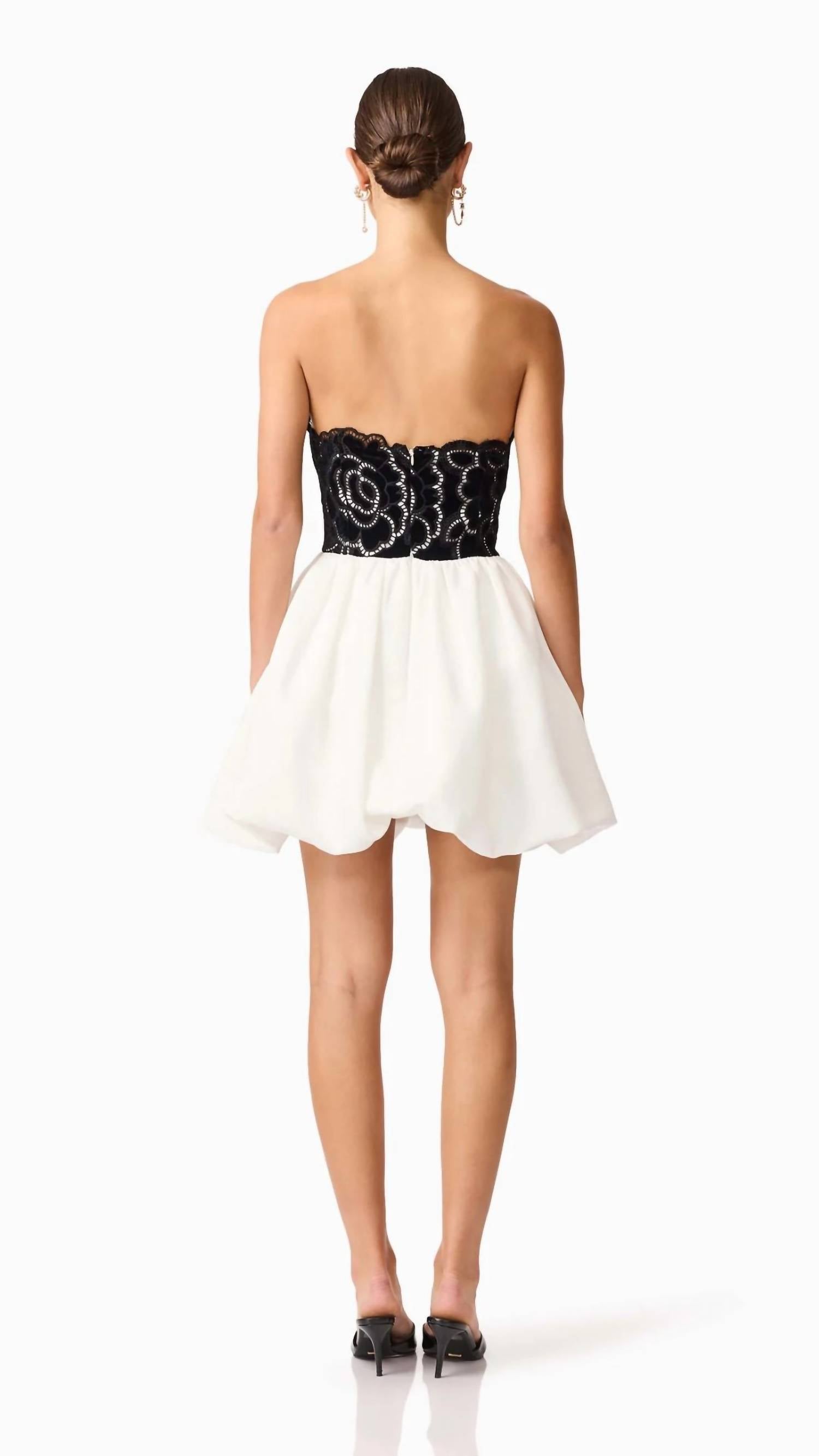 ELLIATT Eris Strapless Mini Dress in black white 2 - women's dress - detail view