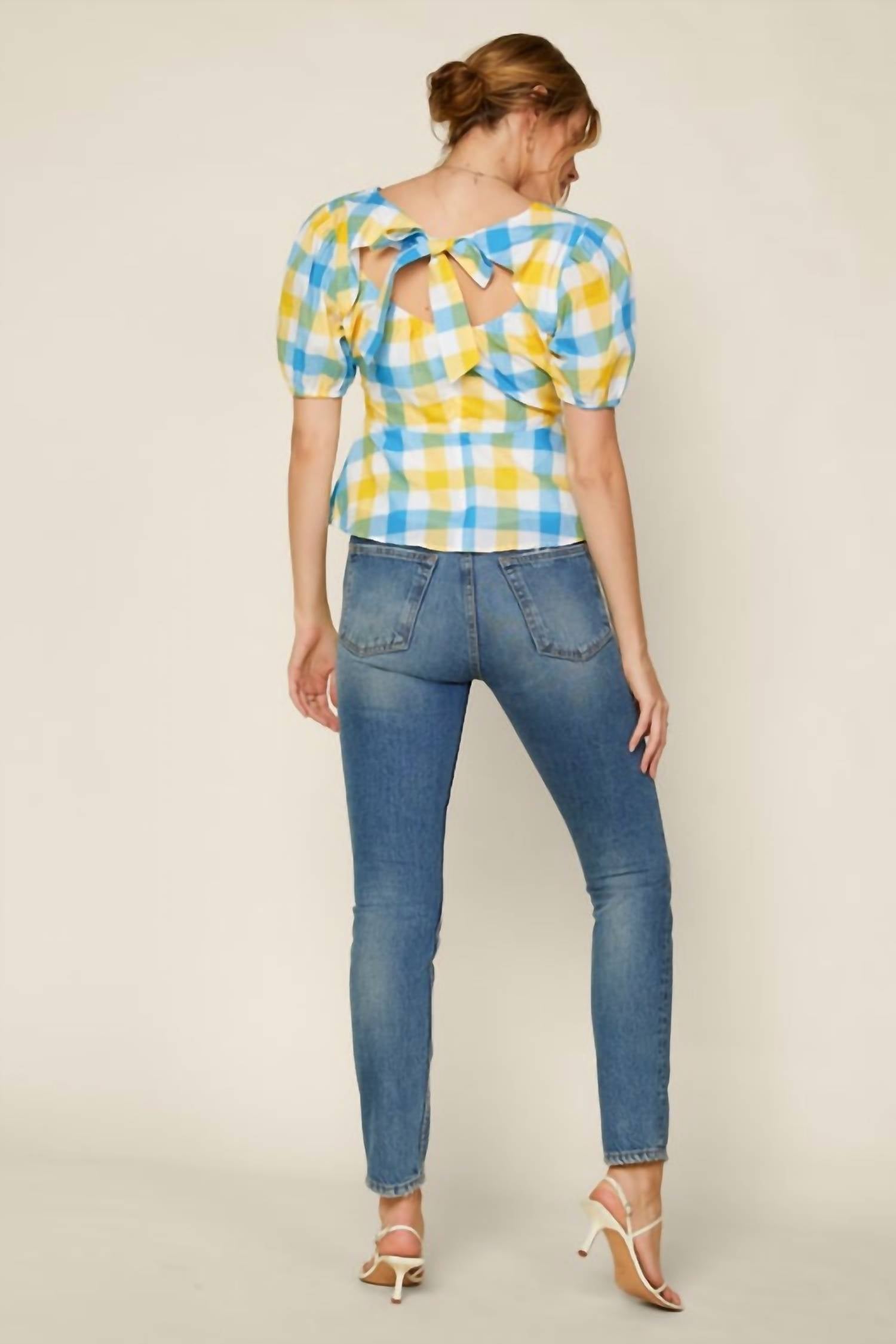 Skies Are Blue - Gingham Peplum Blouse
