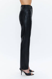 PISTOLA Cassie Faux Leather Super High Rise Straight Leg Pants in slate black - women's pants - alternate view