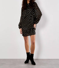 Apricot - Ikat Foil Polka Dot Long Sleeve Shift Dress