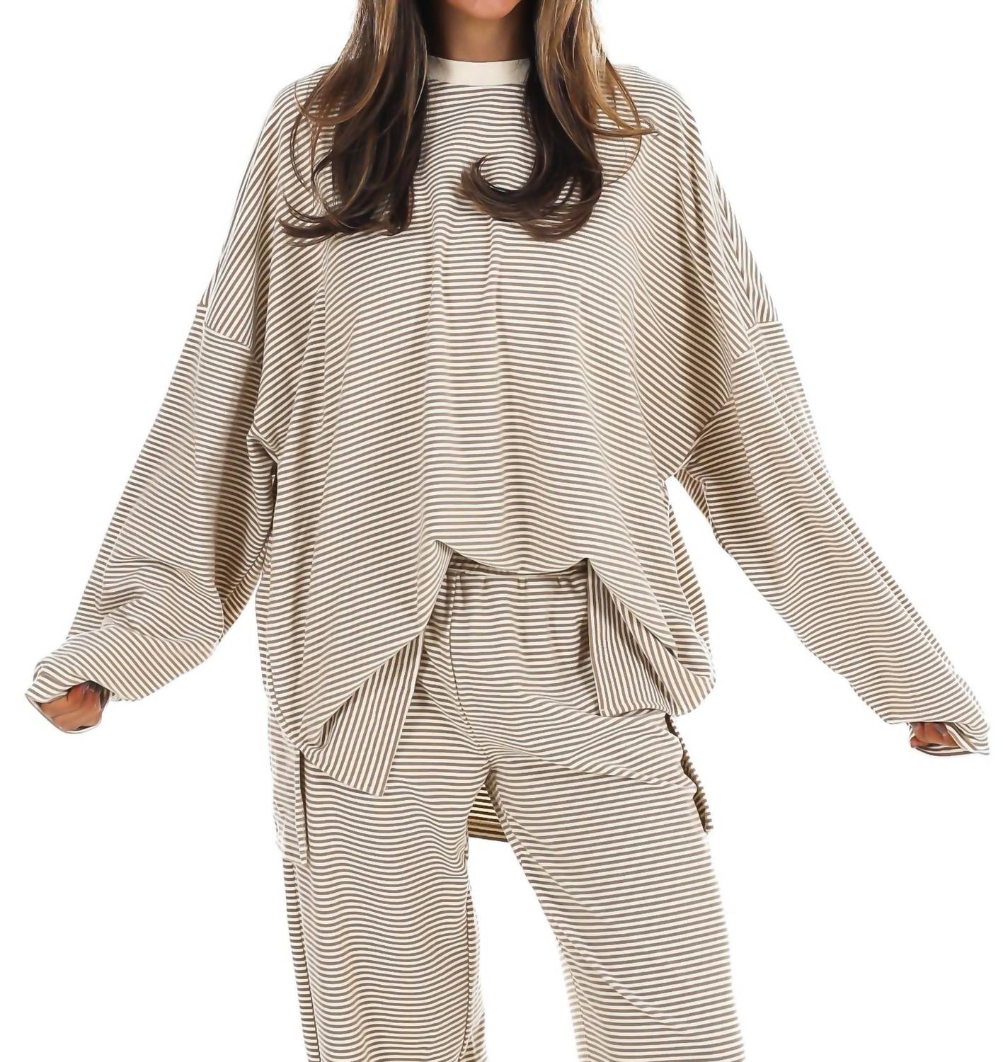 Things Between - Well Defined Stripe Fleece Oversized Top