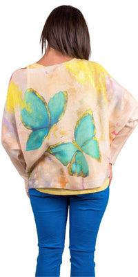 GIGI MODA Daria Batwing Sweater with Butterfly Print in beige - women's top - detail view