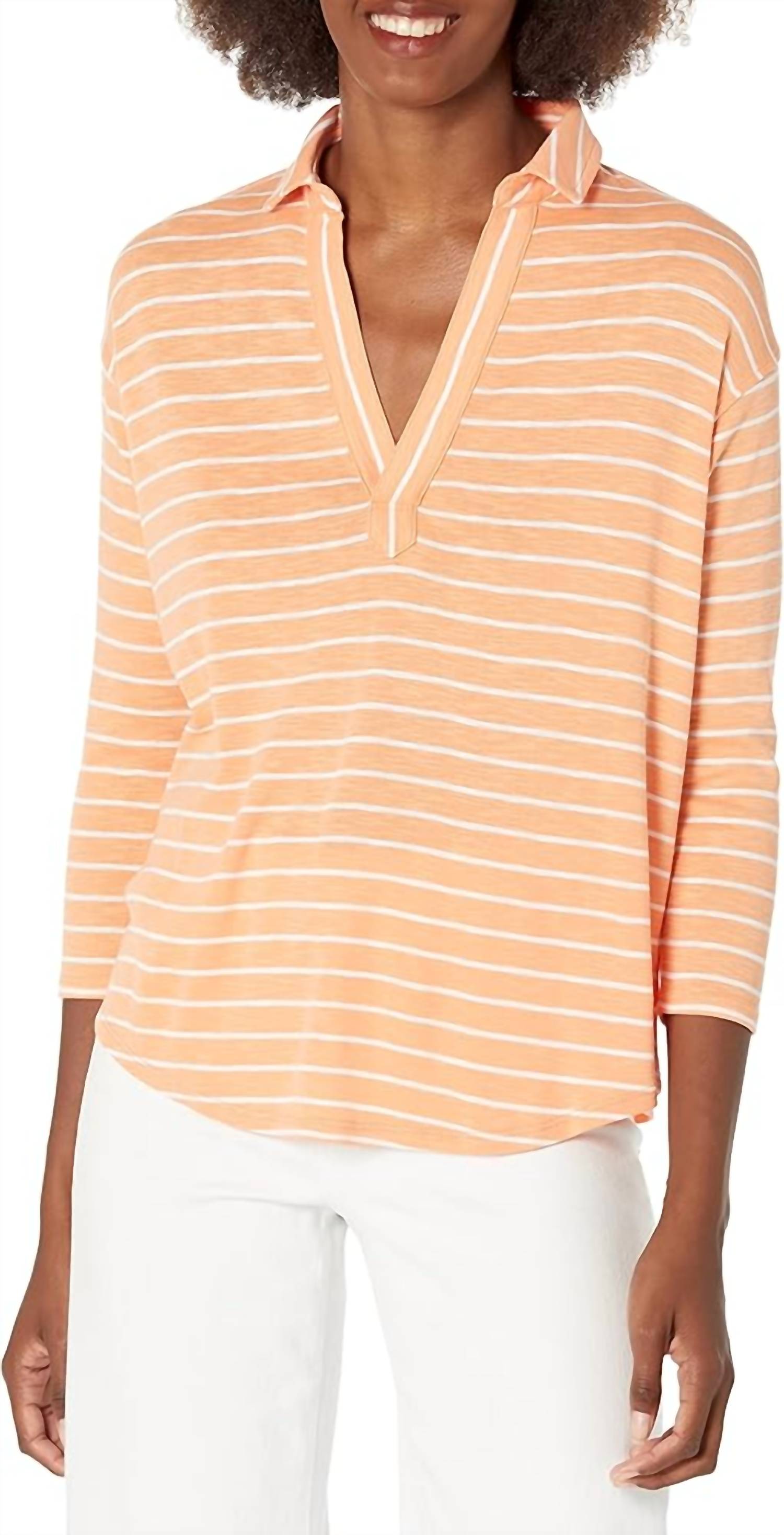 Nic + Zoe Women's Striped Henley Top in orange multi - women's long sleeve top